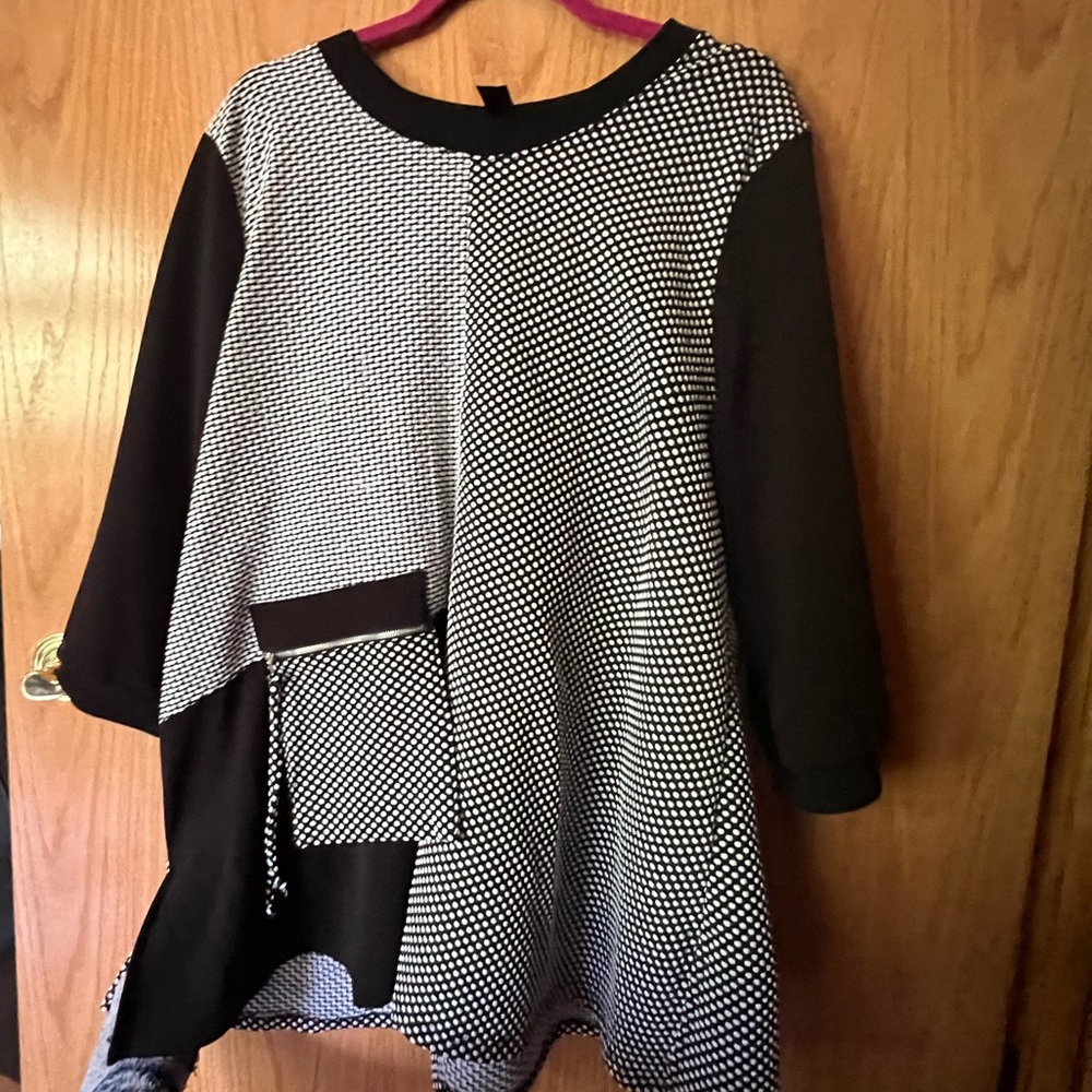 Loose fitting black and white polka dot mini dress/ long shirt